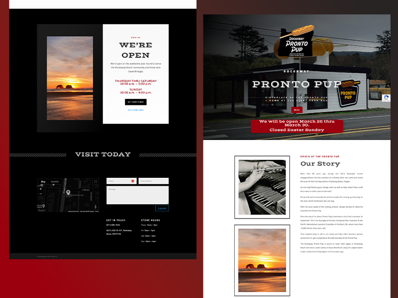Layout of an example of Rockaway Pronto Pup's website for portfolio purposes.